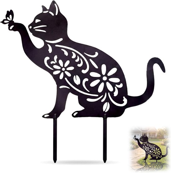 Decoratieve Tuinornamenten van Metaal, Beeld van een Kat voor de Tuin, Unieke Tuinaccessoires en Ornamenten voor Buitenruimte
