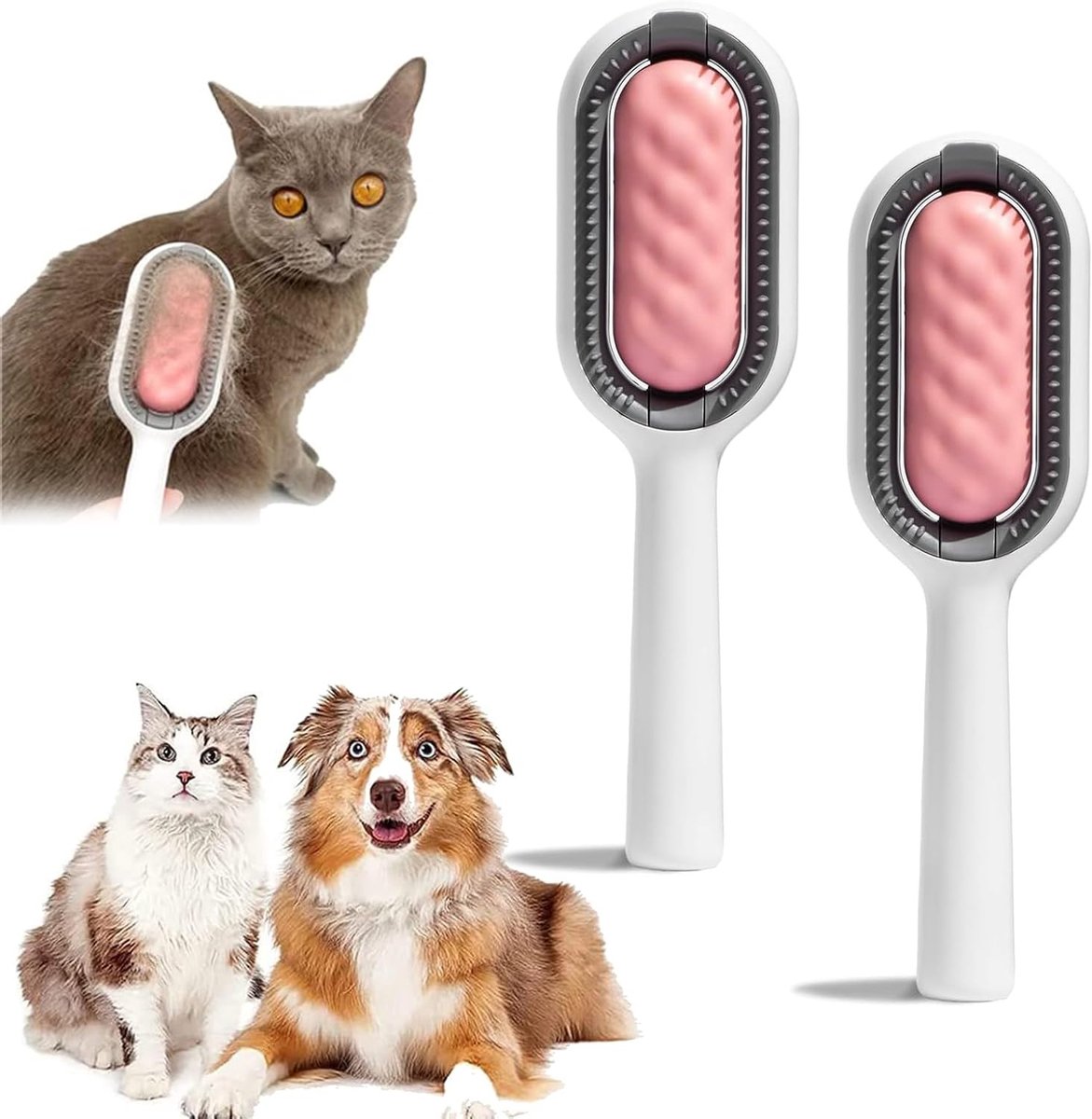 Multifunctionele Dierenborstel voor Huisdieren - 2 Stuks, Haarverwijdering, Waterreservoir voor Honden en Katten (Roze)