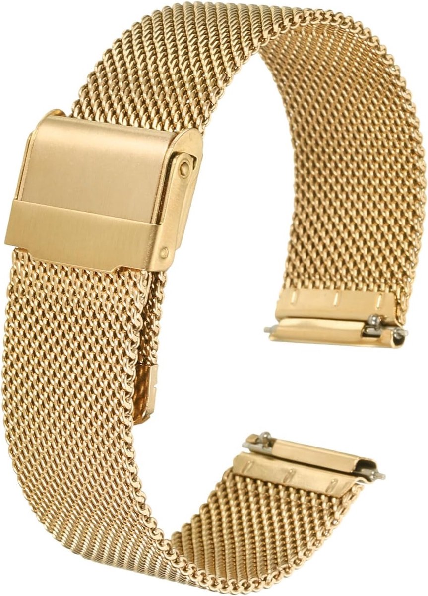 Stainless Steel Horlogeband 18mm Snelle Bevestiging Verstelbare Metaal Armband voor Mannen en Vrouwen in Goud - Duurzaam, Comfortabel en Stijlvol