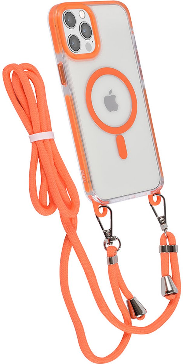 TUNIQ telefoonhoesje voor Apple iPhone 12 Pro Max - MagSafe backcover met koord - Oranje