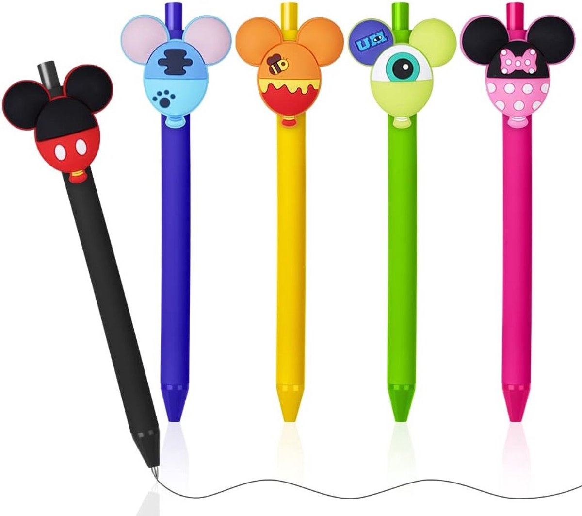 Set van 5 Schattige Cartoon Balpennen met Muizenkop, Retractable Multicolor Pennen voor Kantoor en School, Perfect als Cadeau voor Leraren en Studenten