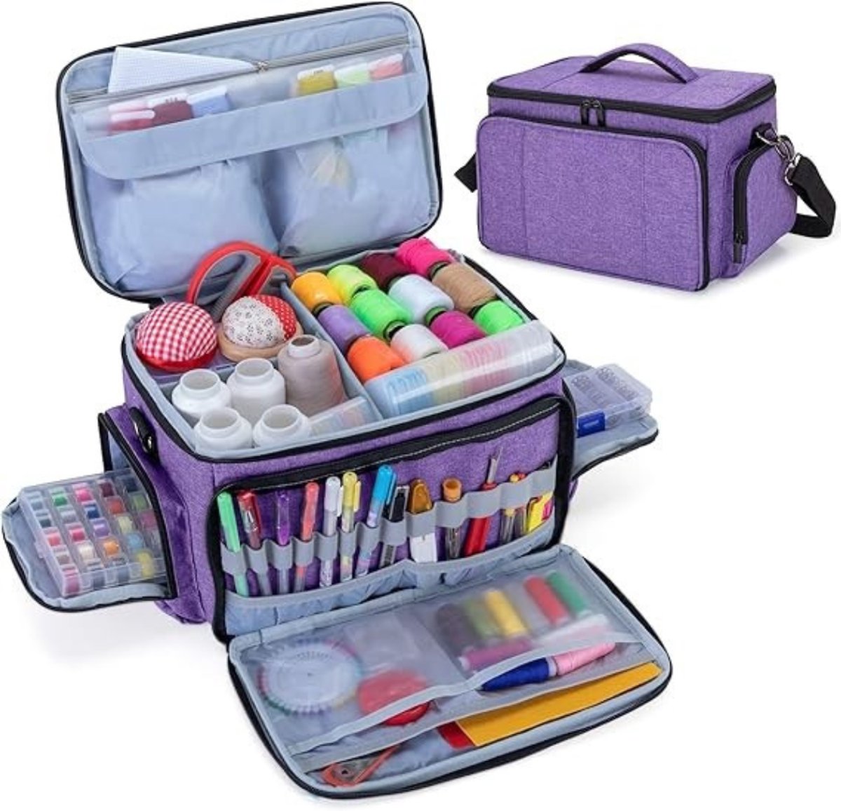 MIRA® Naaidoos Opbergbox - Naaidoos - Naaikoffer - Paars - 30cm x 21cm x 21cm