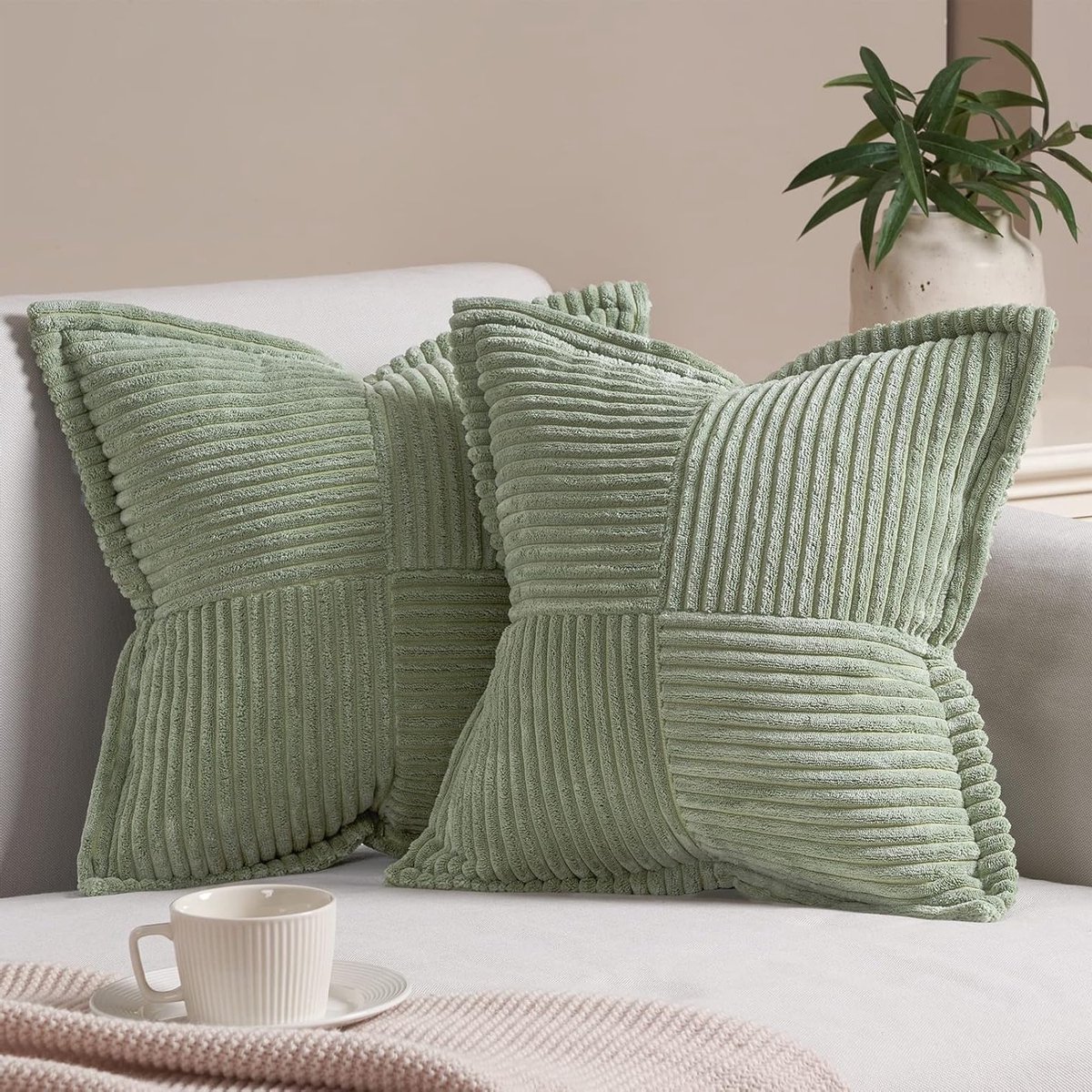 Set van 2 Rechthoekige Kussens voor Woonkamer en Slaapkamer - Zacht Velours, Ribbelstructuur, Perfect voor Relaxstoelen en Kantoor