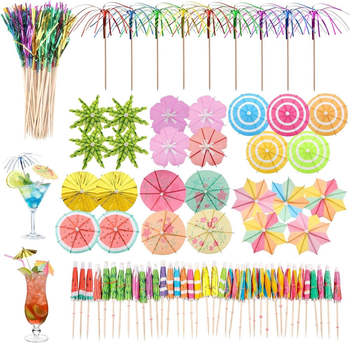 Kleine Cocktail Parasols voor Feestjes: 135 Stuks Mini Decoratieve Papieren Parasols, Houten Prikkers, Perfect voor Zomer Party's en Tropische Thema's