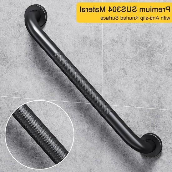 2-Pack 16 Inch Matte Zwarte Douche Steunbeugel, RVS Muurbevestiging, Veiligheidsbeugel voor Badkamer en Balansondersteuning — afbeelding 5