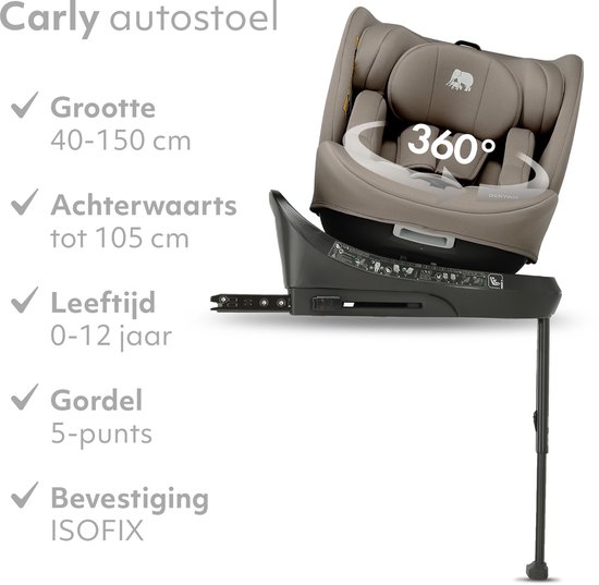 Deryan Carly Luxe Autostoel i-Size - 360° Draaibaar - Isofix - Truffle Nougat van Deryan — afbeelding 5