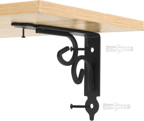 Stevige Wandbeugels voor Planken - Set van 4 Zwarte Hoeksteunen voor Wandmontage, Ideaal voor Floating Shelves en Opbergruimte, 4.52 x 5.9 — afbeelding 3