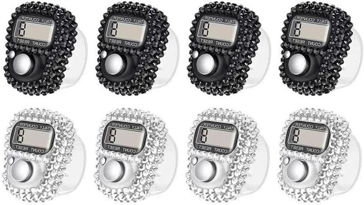 8 Stuks Elektronische Vinger Teller, Digitale Clicker voor Sport, Inzicht en Marketing, Handmatige Telmachine in Zwart en Wit