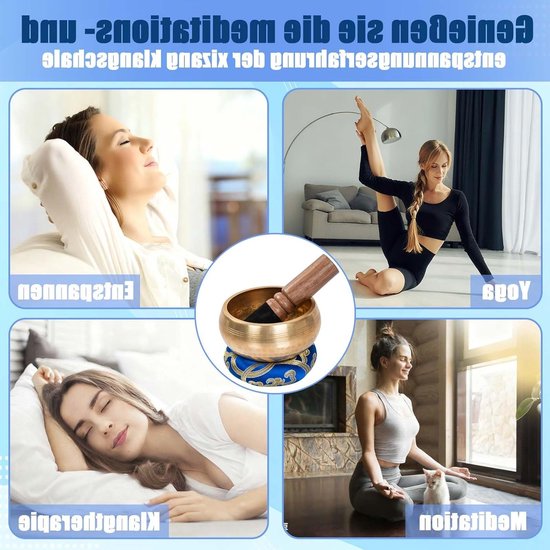 Tibetaanse Klankschaal Set met Klem en Kussen, Handgemaakt, 10.5 cm, Ideaal voor Meditatie en Ontspanning — afbeelding 4