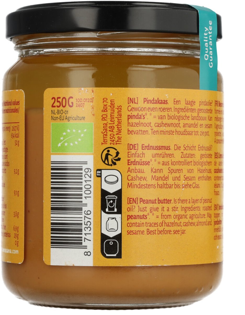 Terrasana - Pindakaas Fijn Biologisch - 2 x 250 gr - Voordeelverpakking