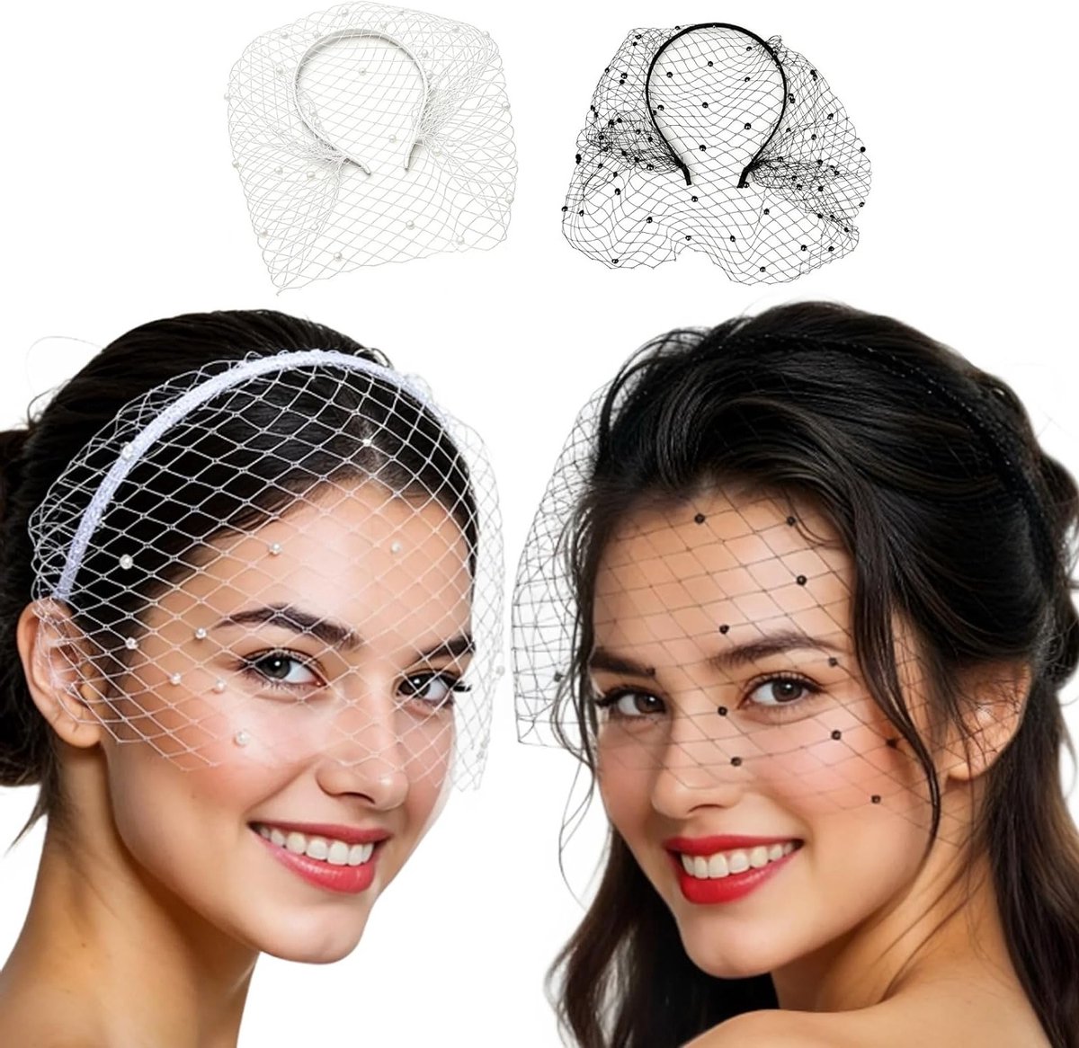 Fascinators voor Vrouwen met Zwarte Sluier en Strass, Ideaal voor Bruiloften, Begrafenissen en Thee Feesten