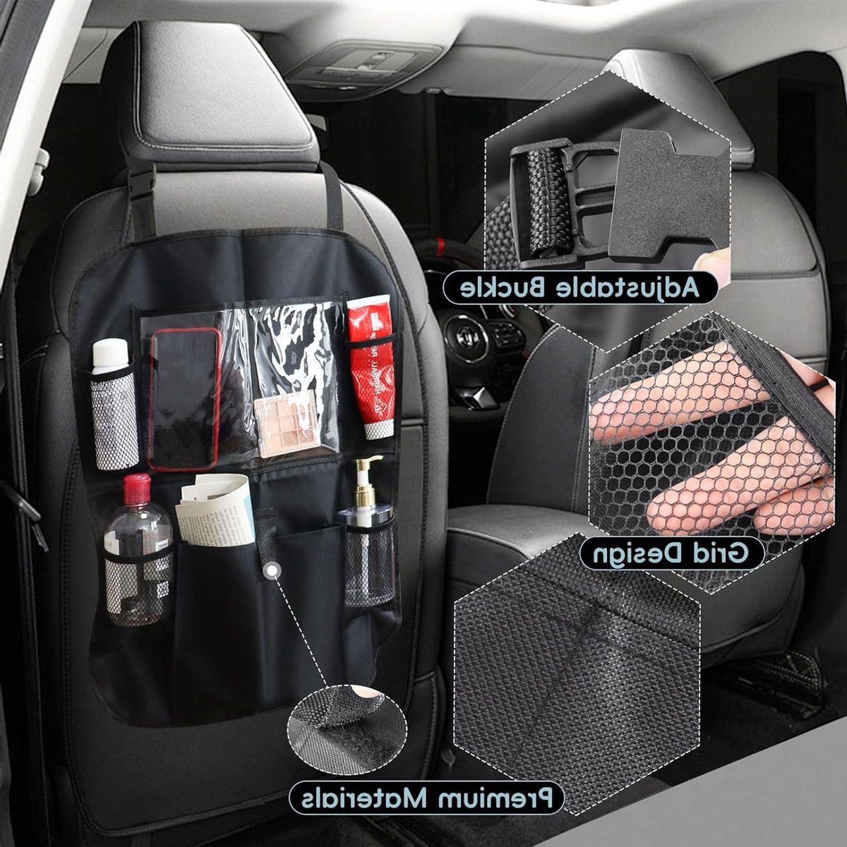 Multifunctionele Auto Organizer met Touchscreen Tablet Houder, Ruimtebesparende Achterzitplaats Organizer, Veelzijdige Accessoires voor Auto's met Meerdere Vakken