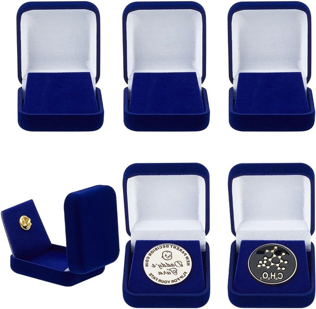 6 Stuks Donkerblauwe Fluwelen Presentatiedozen voor Medailles - Perfect voor Schoolemblemen, Herdenkingsmunten en Insignes