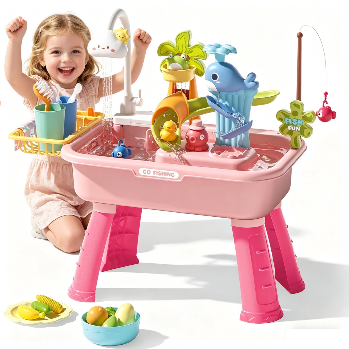 Speeltafel - Waterbandplank Voor Kinderen - 1 Set Baby Speeltafel Baby Speelgoed - Sensorische Watercircuittafel - Waterdicht - Tafel Om Te Vissen - Roze