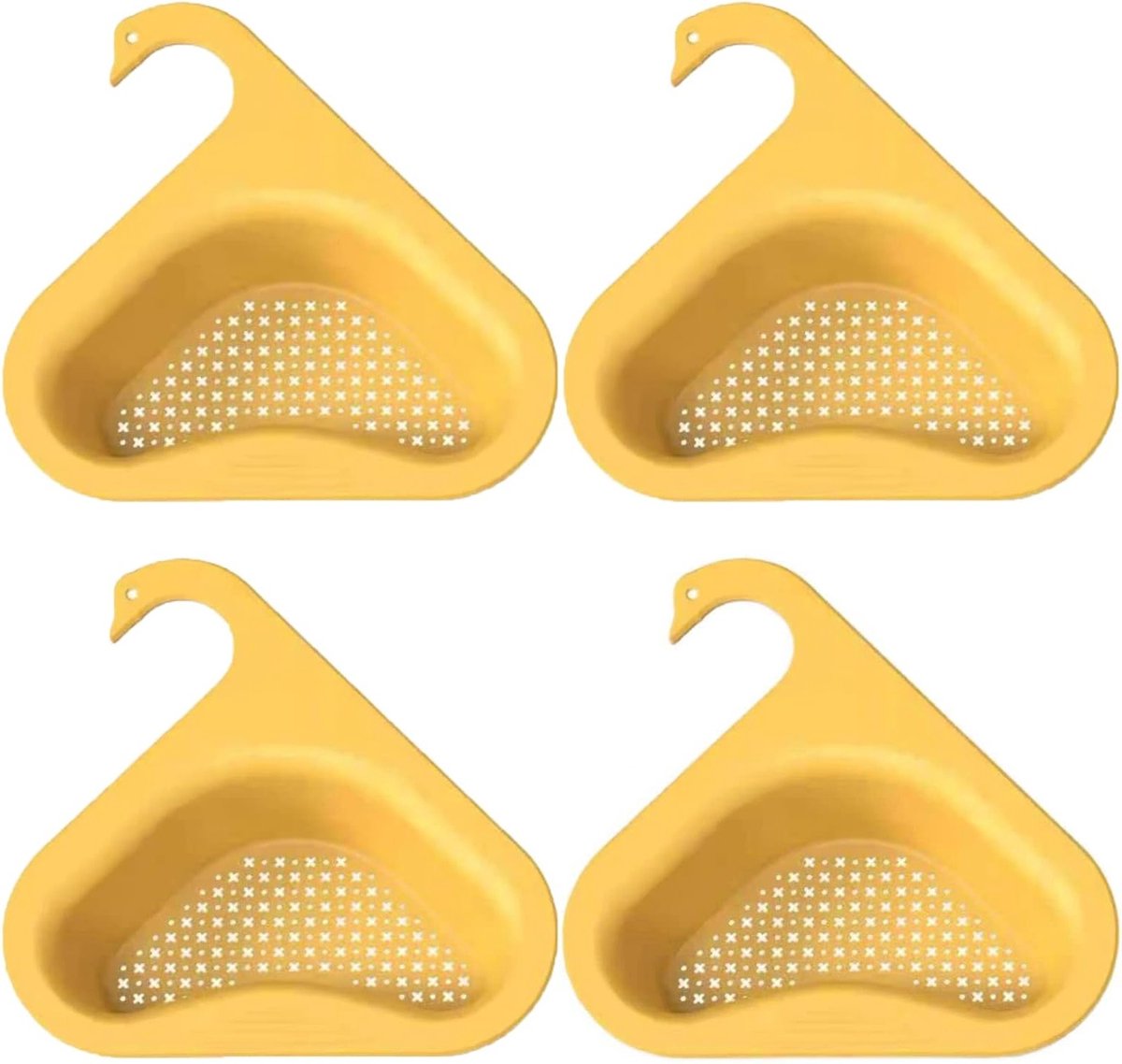 4 Stuks Zwanen Afvoerfilter Mandje - Driehoekige Afvoerrek voor Keuken en Badkamer, Ideaal voor Groenten, Fruit en Theekopjes Schoonmaken - Geel