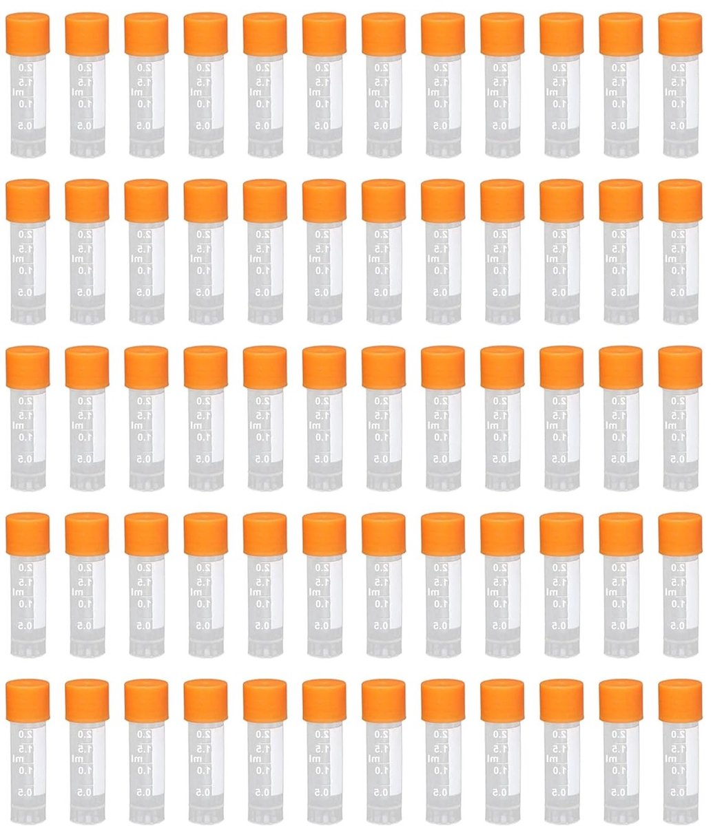 60 Stuks Oranje Centrifugebuisjes 2ml met Schroefdop en Ribbelrand voor Laboratoriummonsters, Stepped Testbuizen en Plastic Laboratoriumtubes