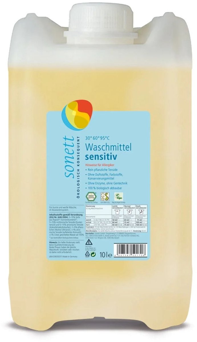 Wasmiddel gevoelige huid, vloeibaar wasmiddel, 5 Liter, wasmiddel zonder parfum, zonder kleurstoffen