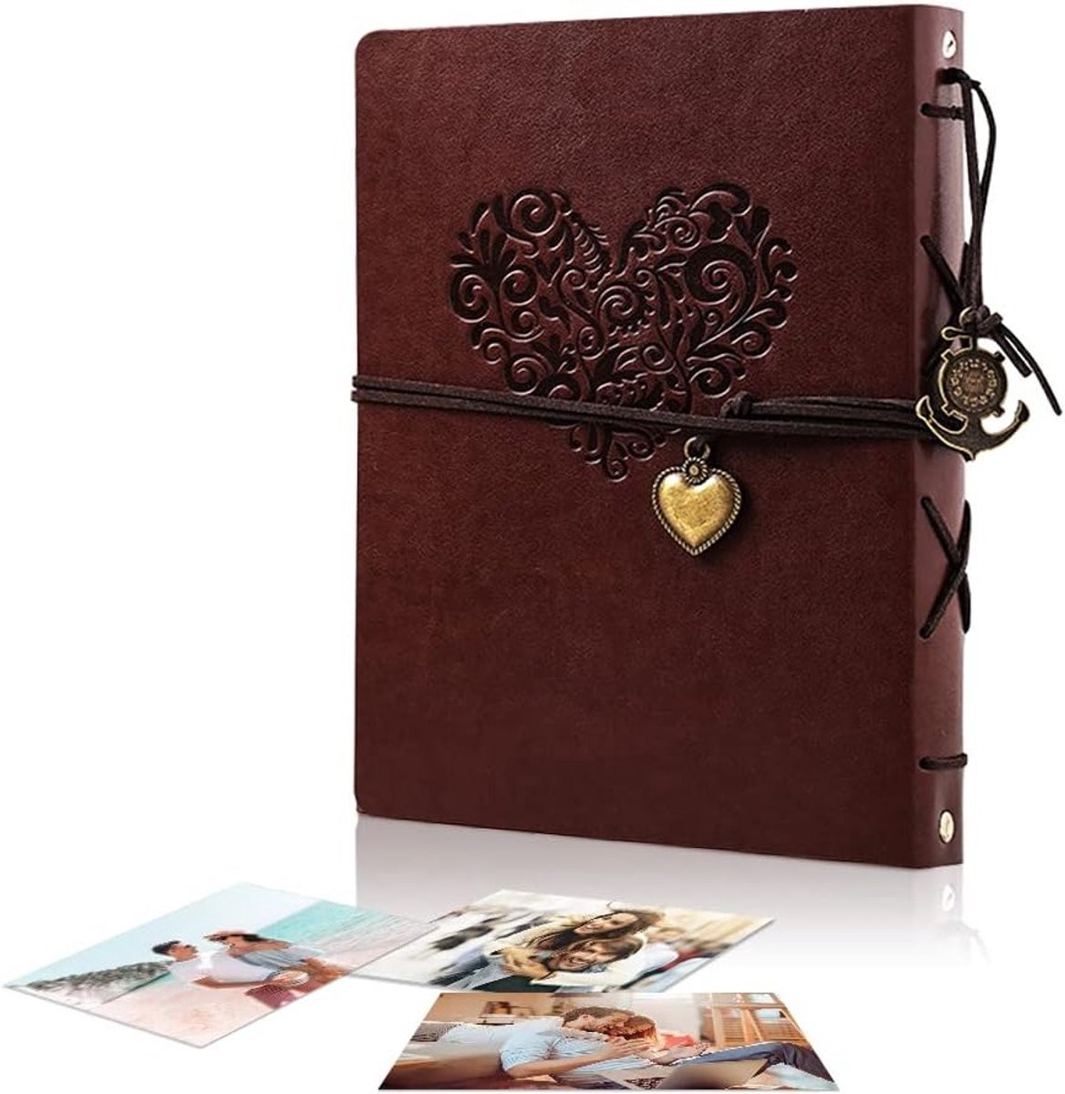 Vintage Leren Fotoalbum 27 x 20,5 cm met 60 Pagina's voor 420 Foto's, Perfect als Trouwalbum of Scrapbook Geschenk voor Vriend