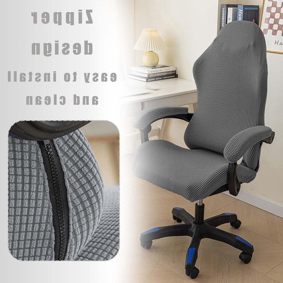 Verstelbare Gaming Stoel Hoes - Wasbaar en Antislip - Geschikt voor Computer- en Swivelstoelen - Lichtgrijs - 4 Stuks — afbeelding 5
