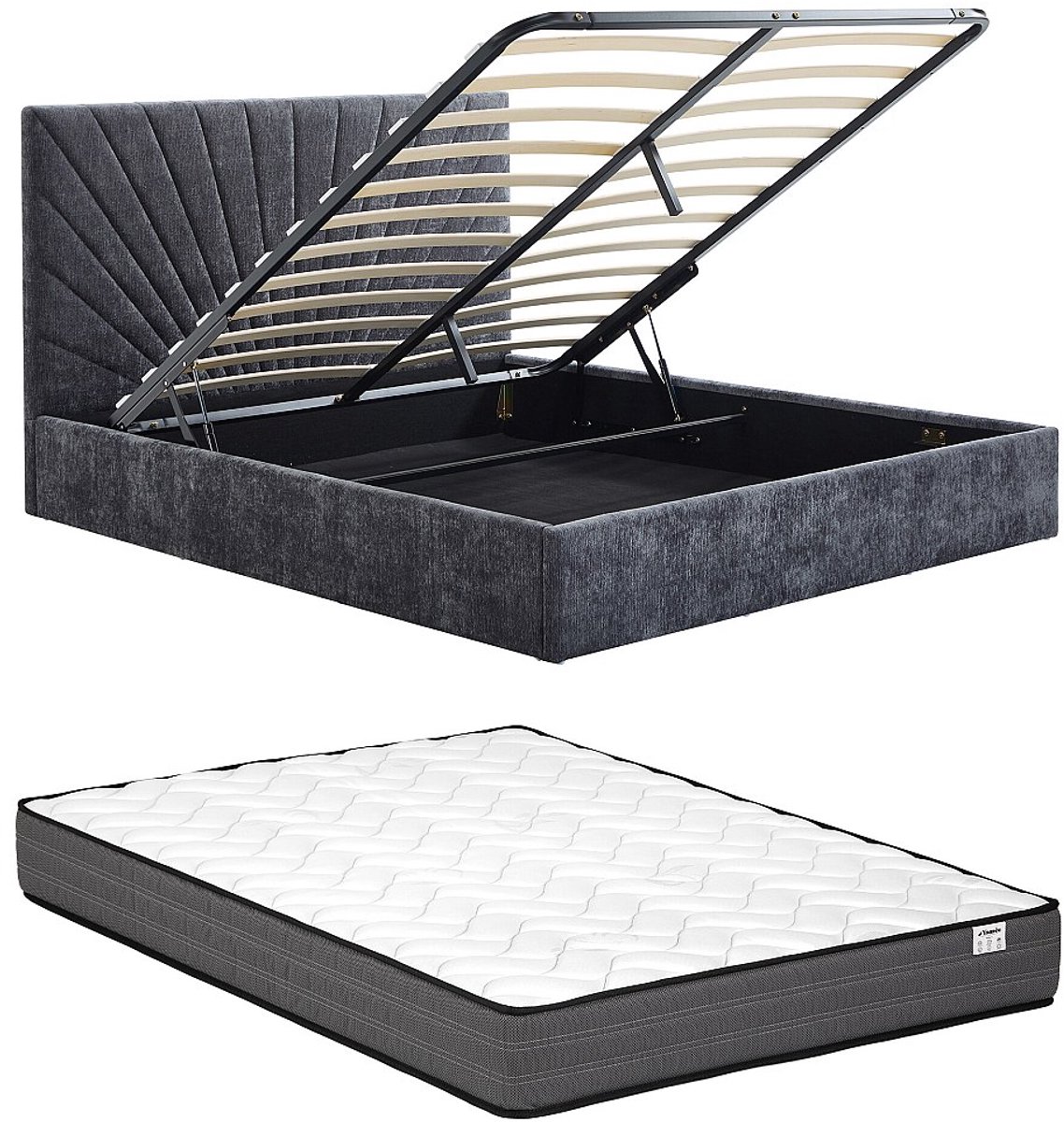 Vente-unique Bed met opbergruimte stof antracietgrijs 140 x 190 cm