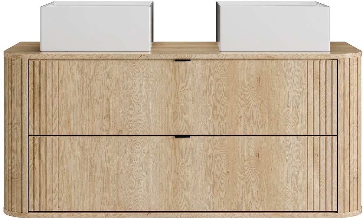 Vente-unique Zwevend badkamermeubel met dubbele vierkante opbouwwastafel - Licht naturel - B120 cm - FILOR