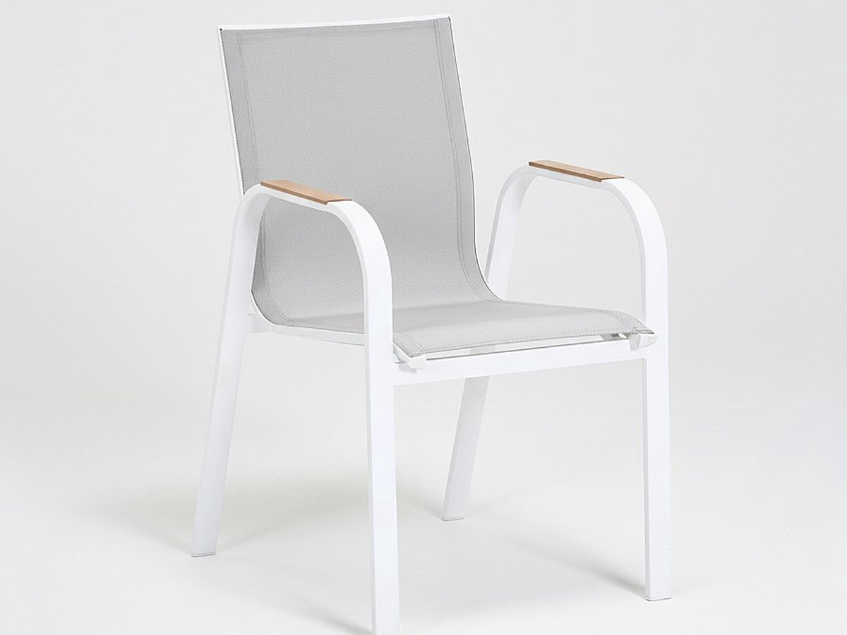 Vente-unique Set van 2 stapelbare tuinstoelen van aluminium en textileen - Lichtgrijs en wit - ZEYVA van MYLIA