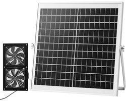 VEVOR 15w Solarventilator, 12V Zonnepaneel met Dubbele Ventilator, Max. 2668 Rpm, Zonneventilator voor Een Luchtstroom van 408 M³/H, 5 M/S, Op Zonne-energie Werkende Afzuigventilator voor Kleine Kippenhokken en Kassen