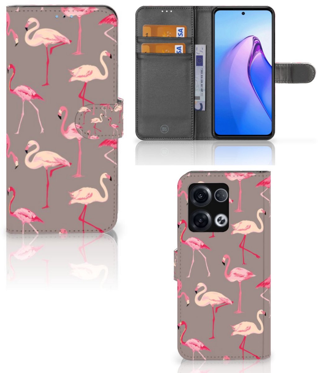 OPPO Reno8 Pro Telefoonhoesje met Pasjes Flamingo