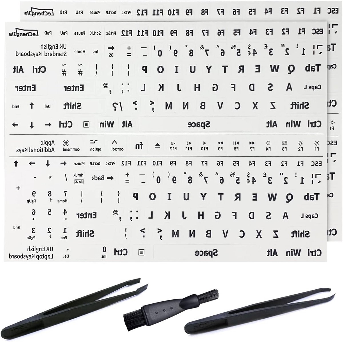 Keyboard Stickers voor Standaard Toetsenborden - 2 Stuks met Installatietools (UK Glanzend, Wit) - Verbeter Typen en Bescherming