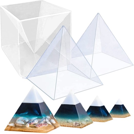 Super Grote Heldere Siliconen Piramide Mallen voor Hars, 2 Stuks Innerlijke Piramide Siliconen Mallen + 1 Stuks Plastic Frame, Glanzende hars mal voor Chakra Orgonite Orgone DIY