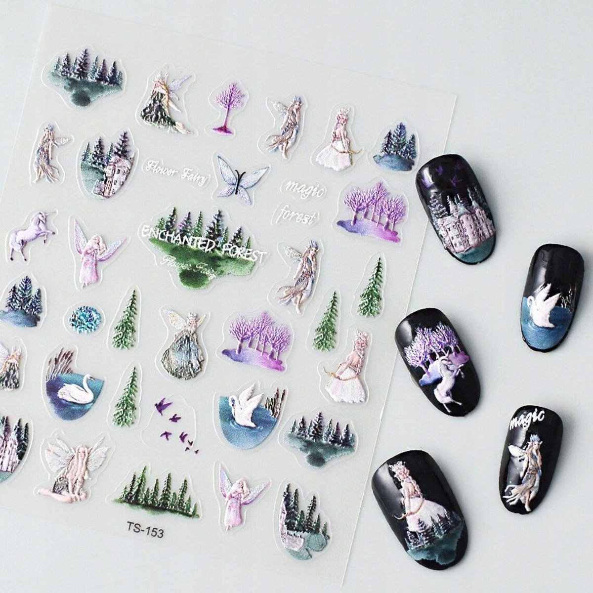 Frezarkowo - Zelfklevende 3D Nagelstickers - Bos - Eenhoorn - Woud - Woon
