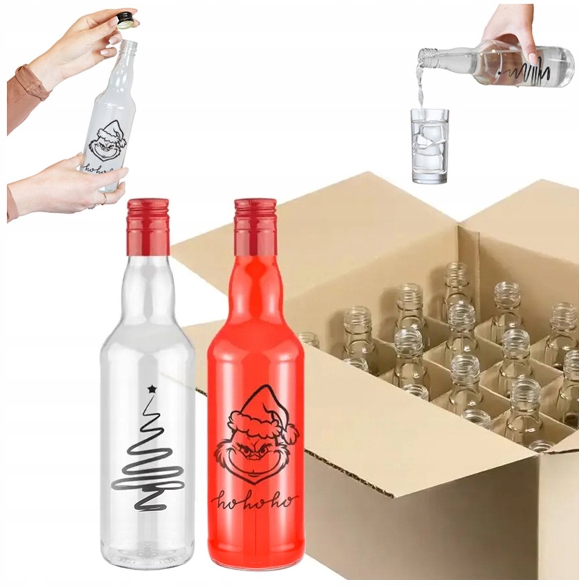 Bimberek - Monopol Butelken - 500ml - Kerstmis Ontwerp - Inclusief Dop