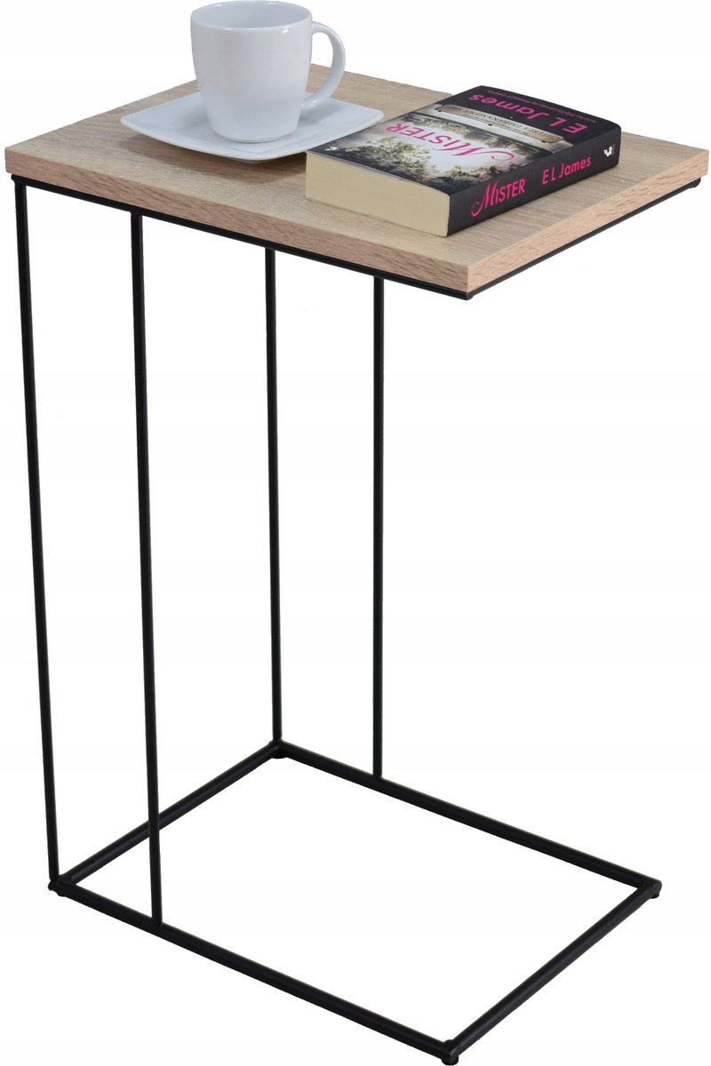 FutuStal Serie - Metalen Bijzettafel - Zwart - Dąb Sonoma - Rechthoekig