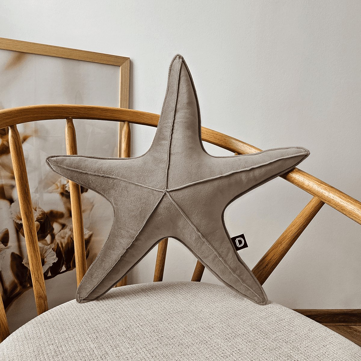 Decordruk VELVET - Vloerkussen - Grote Stervorm - Zachte Velvet - Lichtbruin
