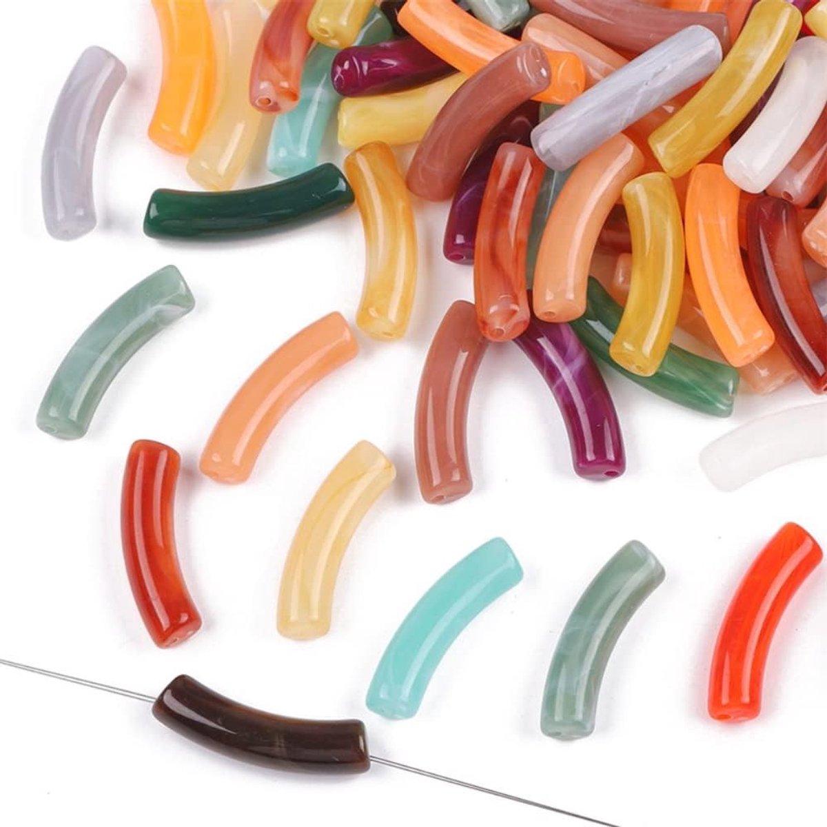20 Stuks Gebogen Tube Kralen, Grote Acrylaat Kralen voor Sieraden, 32mm Lang, 8mm Dik, Ideaal voor Kettingen en Armbanden in Diverse Kleuren