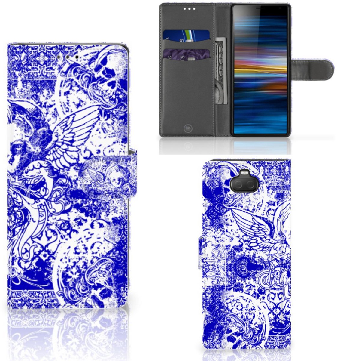 Telefoonhoesje met Naam Sony Xperia 10 Angel Skull Blauw