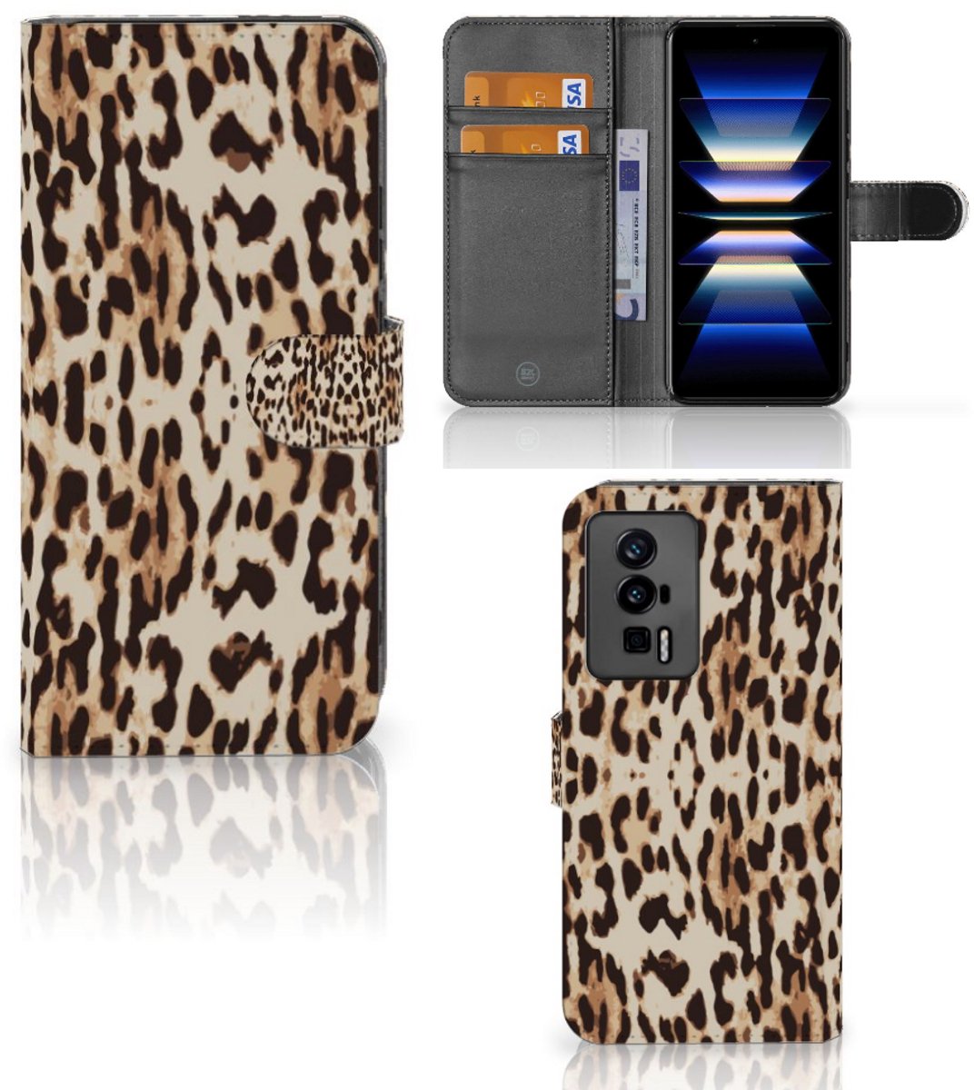 Book Case voor Xiaomi Poco F5 Pro Telefoonhoesje met Pasjes Leopard