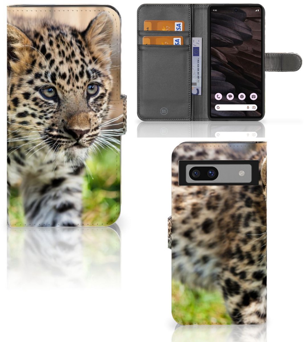 Google Pixel 7A Telefoonhoesje met Pasjes Baby Luipaard