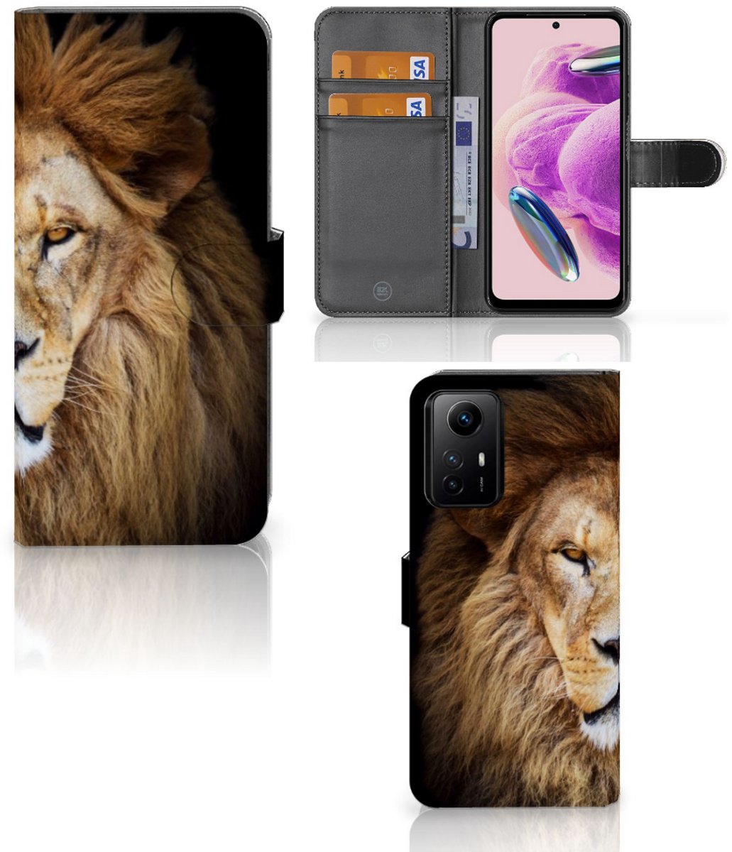 Xiaomi Redmi Note 12S Telefoonhoesje met Pasjes Leeuw