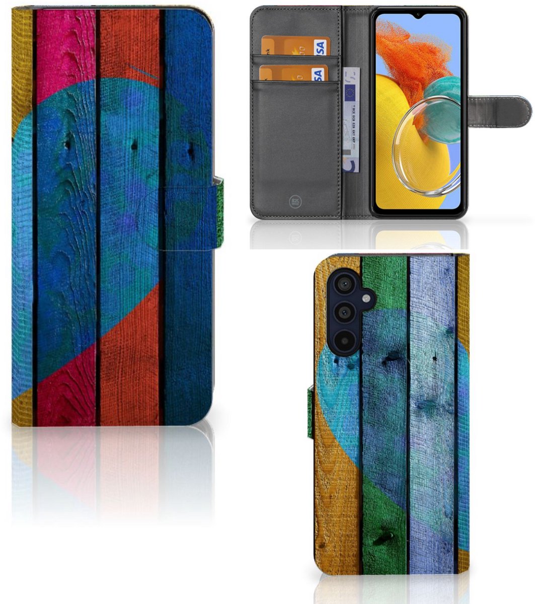 Samsung Galaxy M14 Book Style Case Wood Heart - Cadeau voor je Vriend