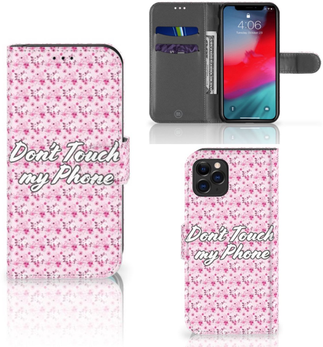 Apple iPhone 11 Pro Portemonnee Hoesje Flowers Pink DTMP