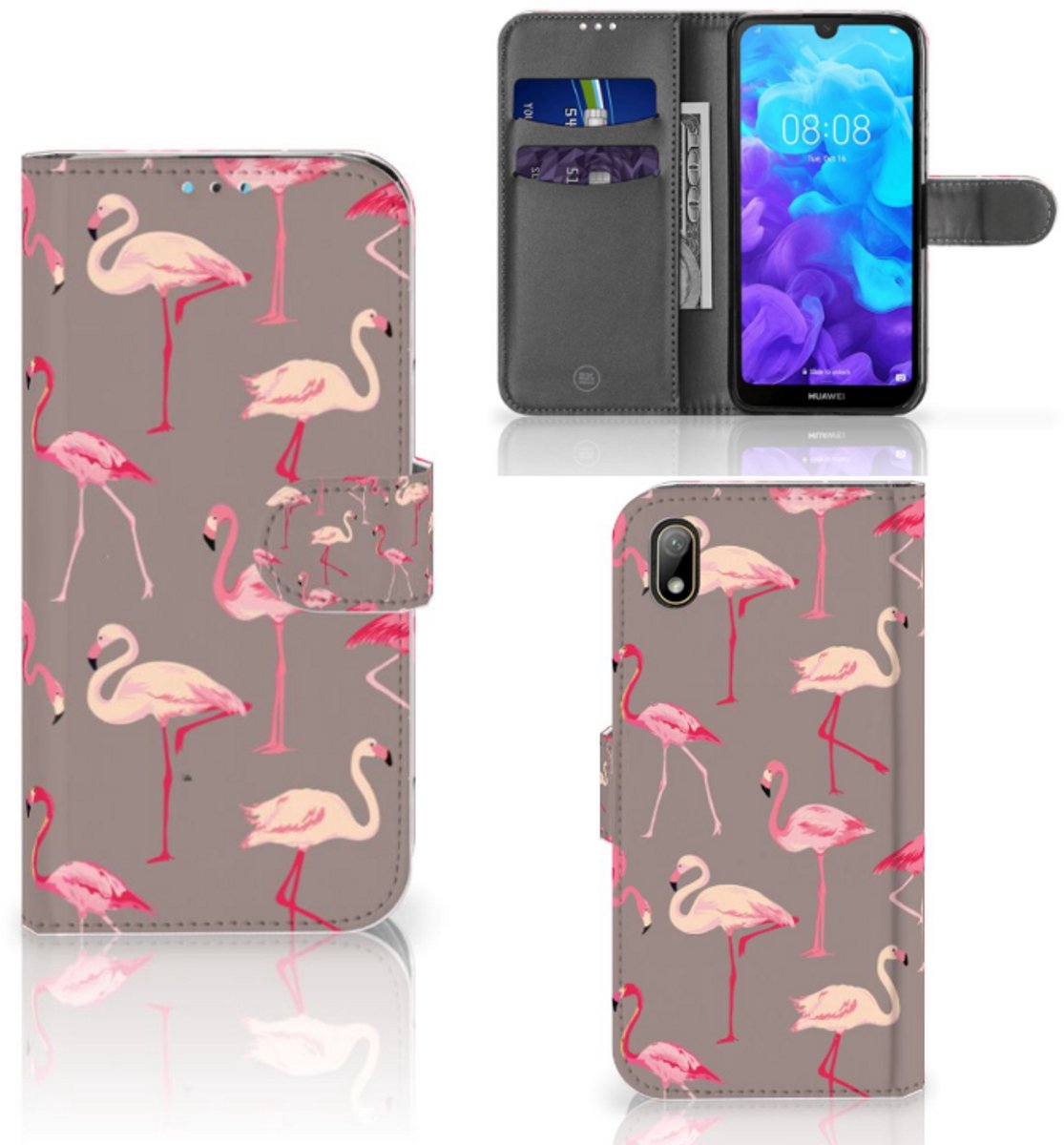 Huawei Y5 (2019) Telefoonhoesje met Pasjes Flamingo