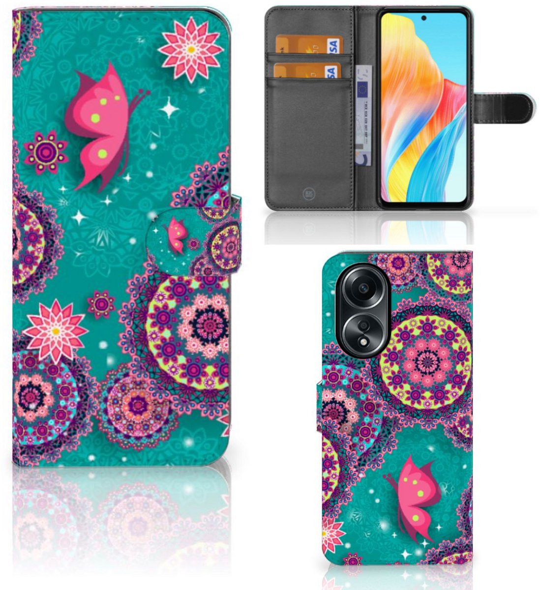 OPPO A58 4G Hoesje Cirkels en Vlinders
