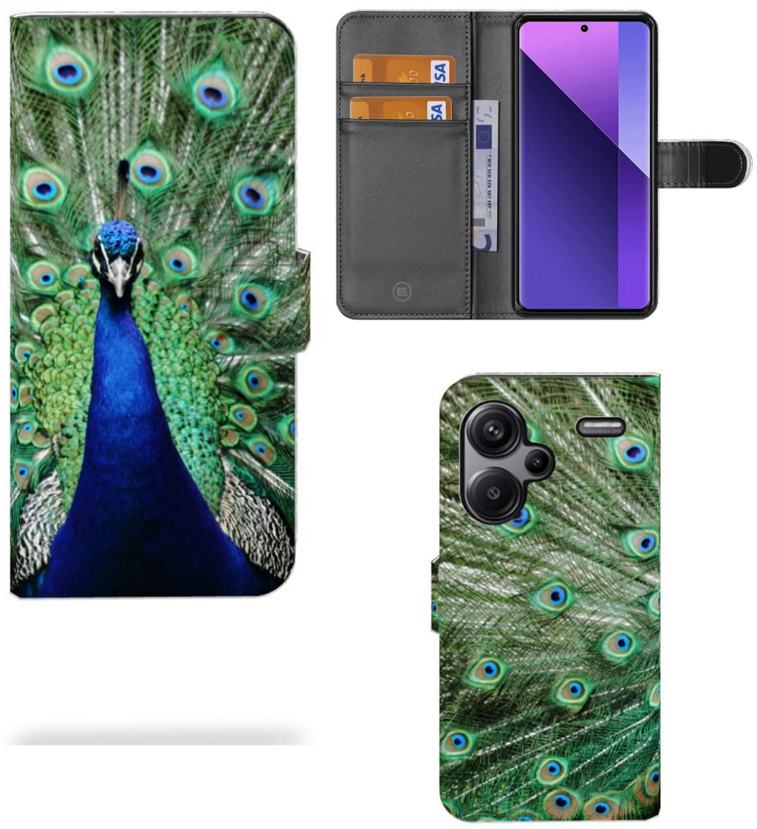 Xiaomi Redmi Note 13 Pro Plus Telefoonhoesje met Pasjes Pauw
