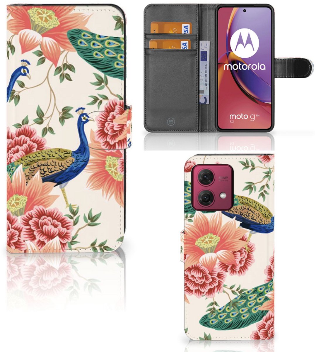 Telefoonhoesje met Pasjes voor Motorola Moto G84 Pink Peacock