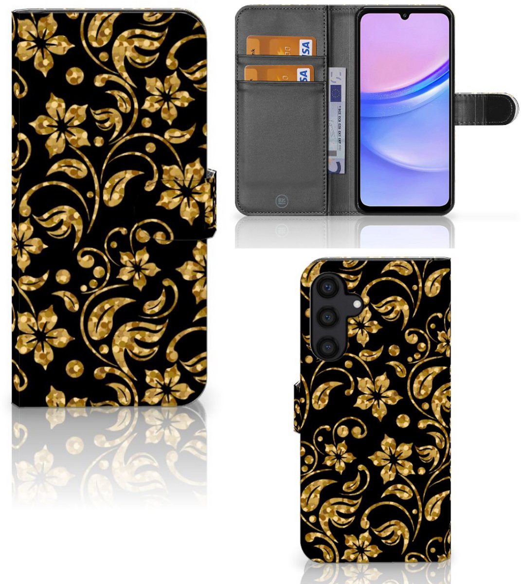 Samsung Galaxy A15 Hoesje Gouden Bloemen