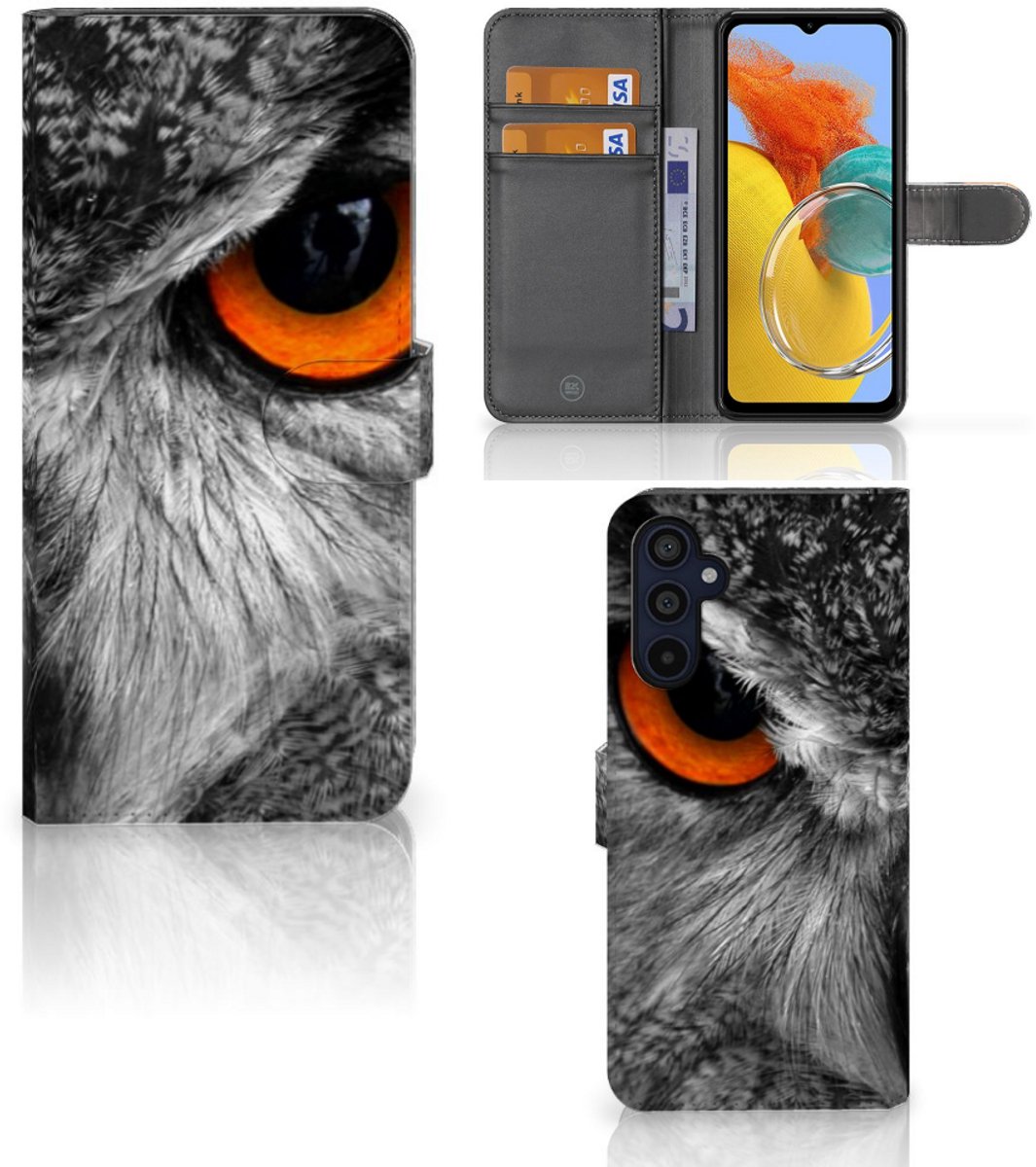 Boekhoesje voor Samsung Galaxy M14 Telefoonhoesje met Pasjes Uil