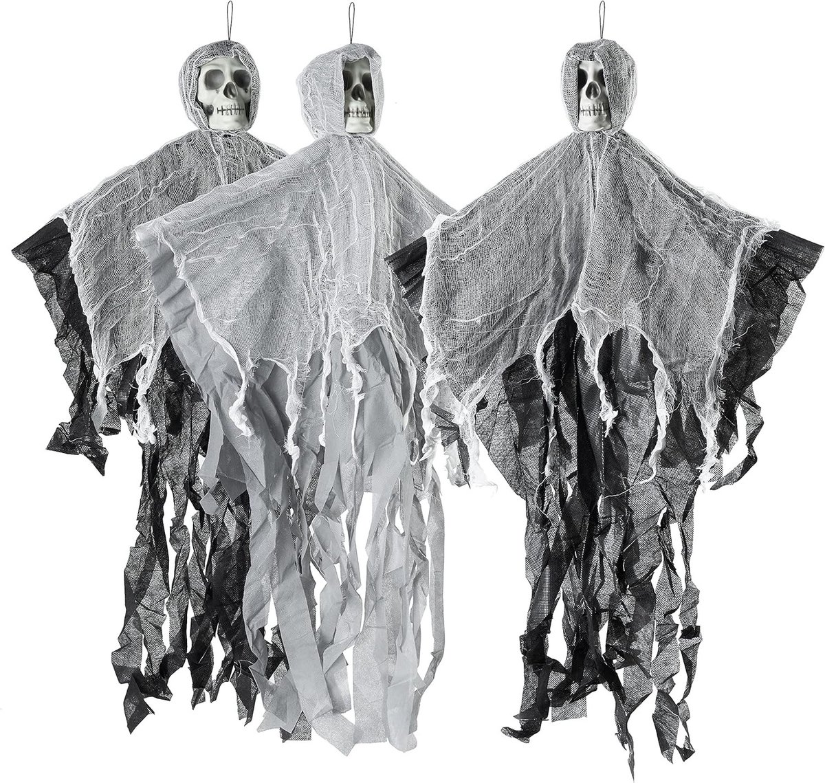 3-Pack Spookachtige Geesten en Skeletten met Uittrekbare Armen - 3 Inch Halloween Hangdecoraties voor Feesten, Spookhuizen en Trick-or-Treat - Creepy Accessoires voor Halloween Versieringen