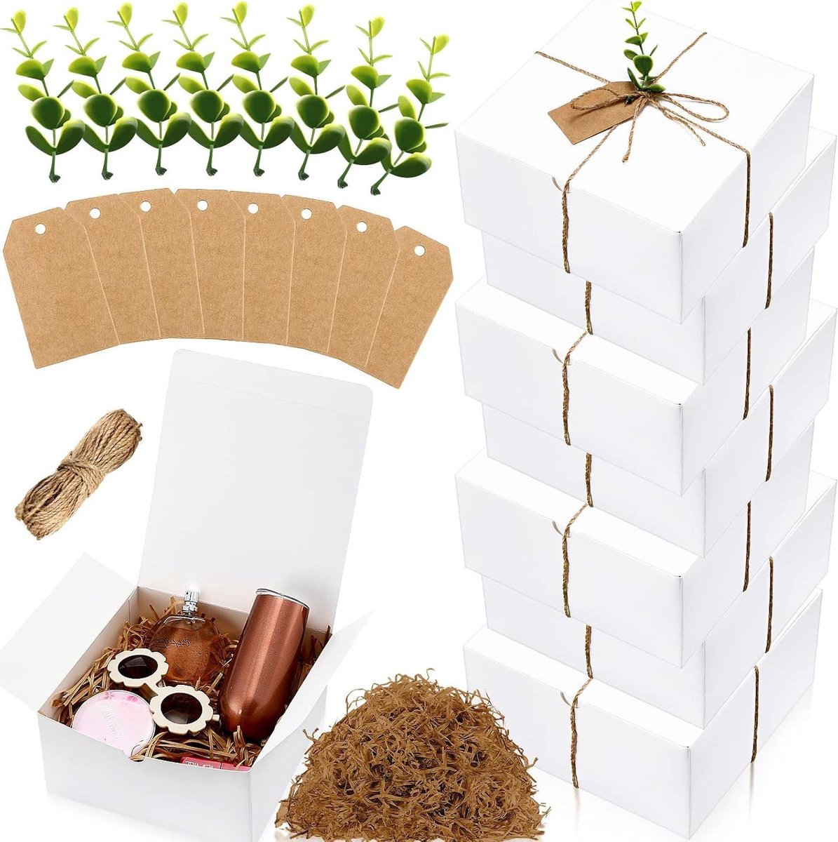 Geschenkdozen Bruiloft - Cadeaudozen Bruidsmeisjes - Verpakken Bruiloftscadeaus - Compleet Assortiment - 20 x 20 x 10 cm - Wit Kaki