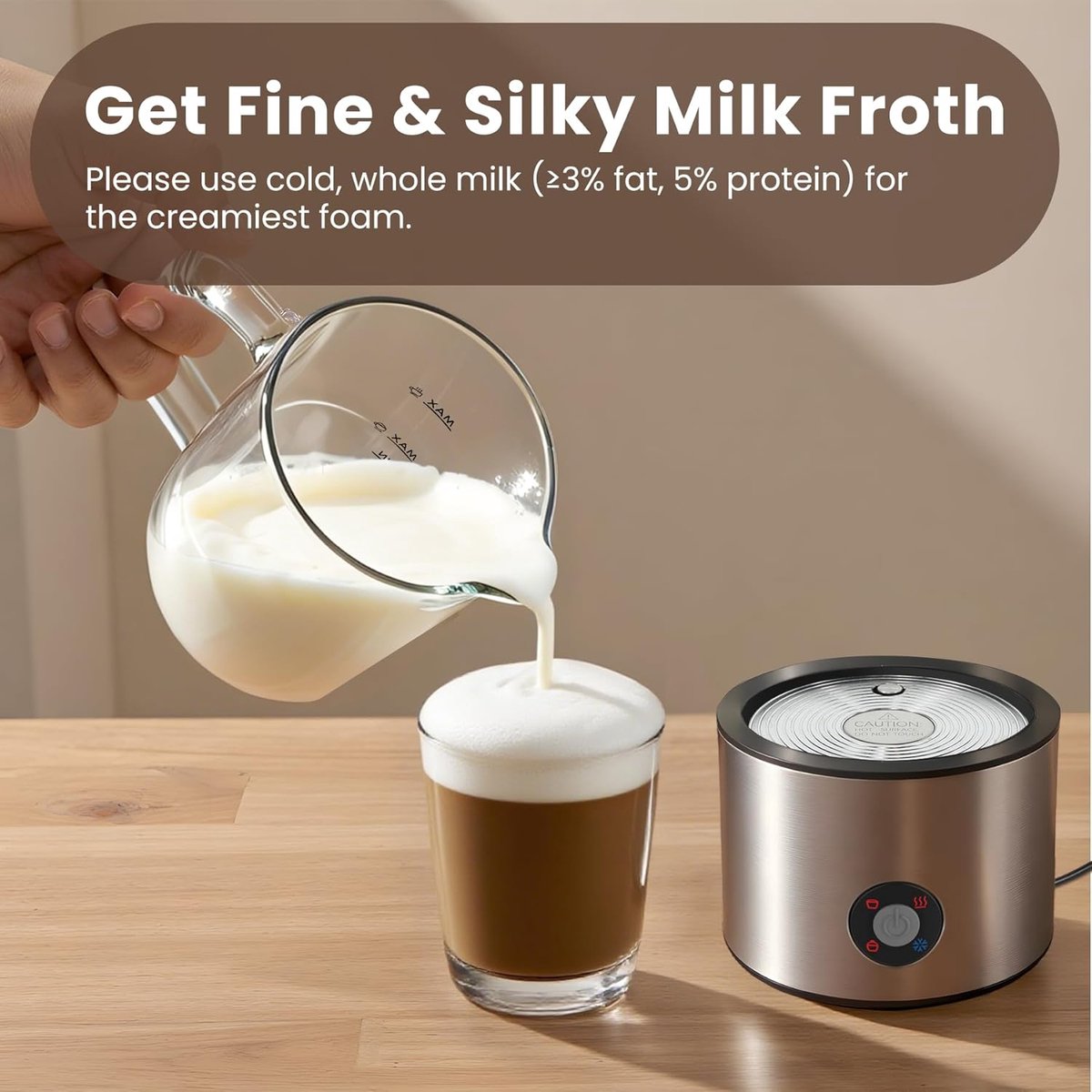 4-in-1 Melkopschuimer 500 ml – Automatisch met Glazen Beker & Split Design – Voor Cappuccino, Latte & Warme Chocolademelk — cadeau in Kookcadeaus - foto 4